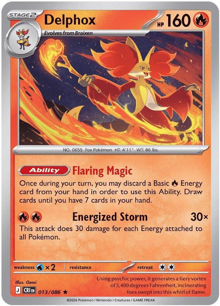 Delphox 013/086 Reverse Holofoil — Chaos Rising Pokémon card