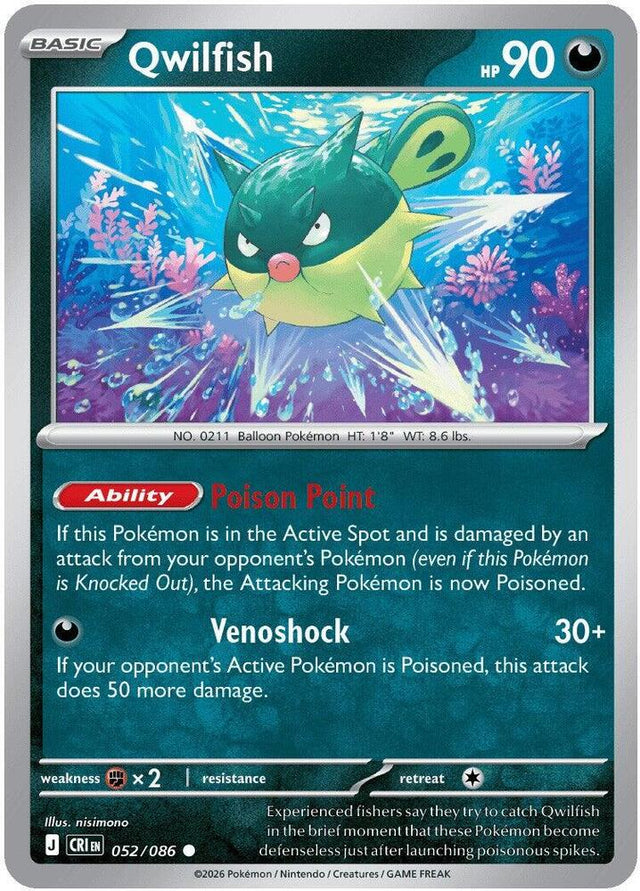 Qwilfish 052/086 Reverse Holofoil — Chaos Rising Pokémon card