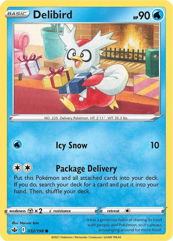 Delibird 032/198 Reverse Holofoil — Chilling Reign Pokémon card
