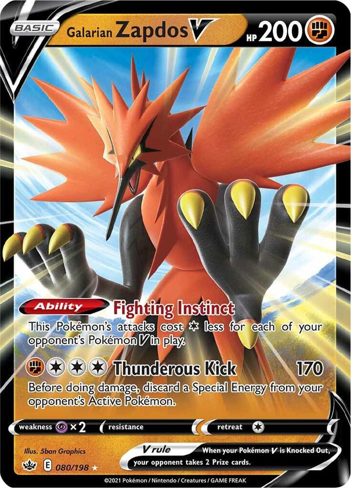 Pokemon - Chilling Reign - Galarian Zapdos V - 080/198 - Holofoil