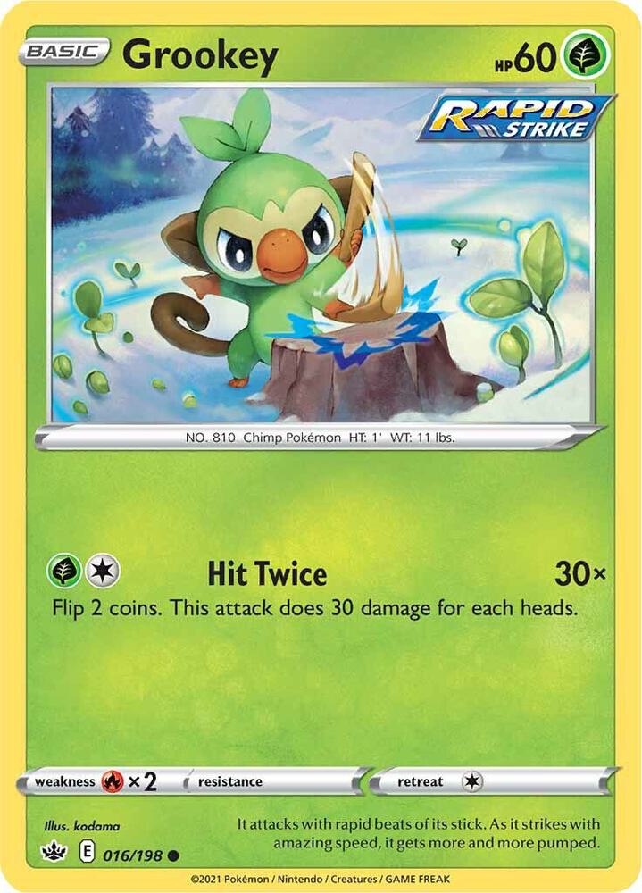 Grookey 016/198 Reverse Holofoil — Chilling Reign Pokémon card