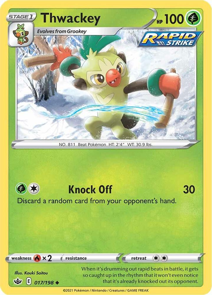 Thwackey 017/198 Reverse Holofoil — Chilling Reign Pokémon card