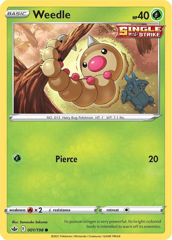 Weedle 001/198 Reverse Holofoil — Chilling Reign Pokémon card