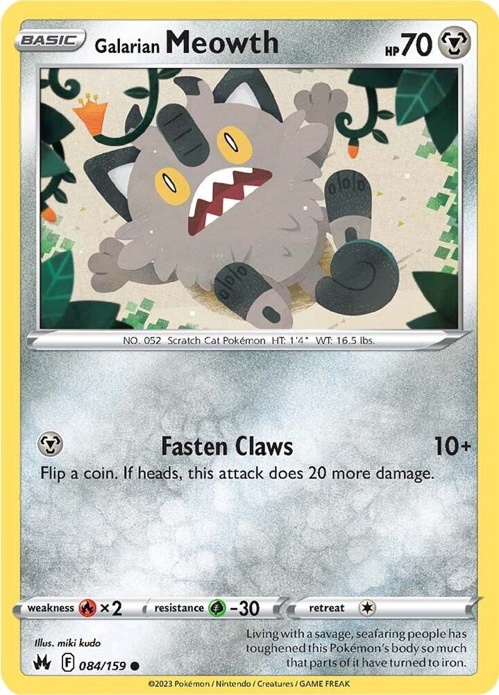 Galarian Meowth 084/159 — Crown Zenith Pokémon card