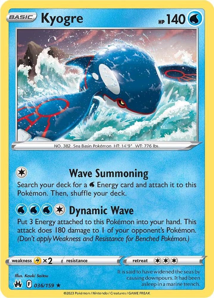 Kyogre 036/159 Reverse Holofoil — Crown Zenith Pokémon card