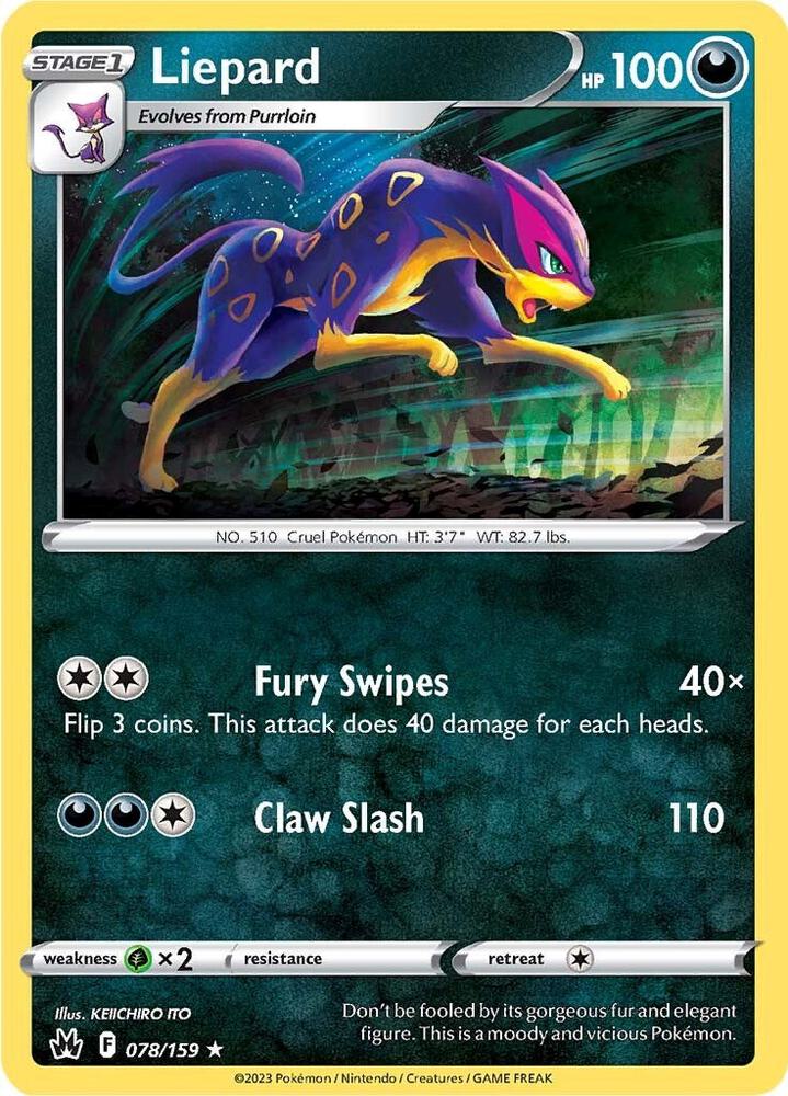 Liepard 078/159 Reverse Holofoil — Crown Zenith Pokémon card