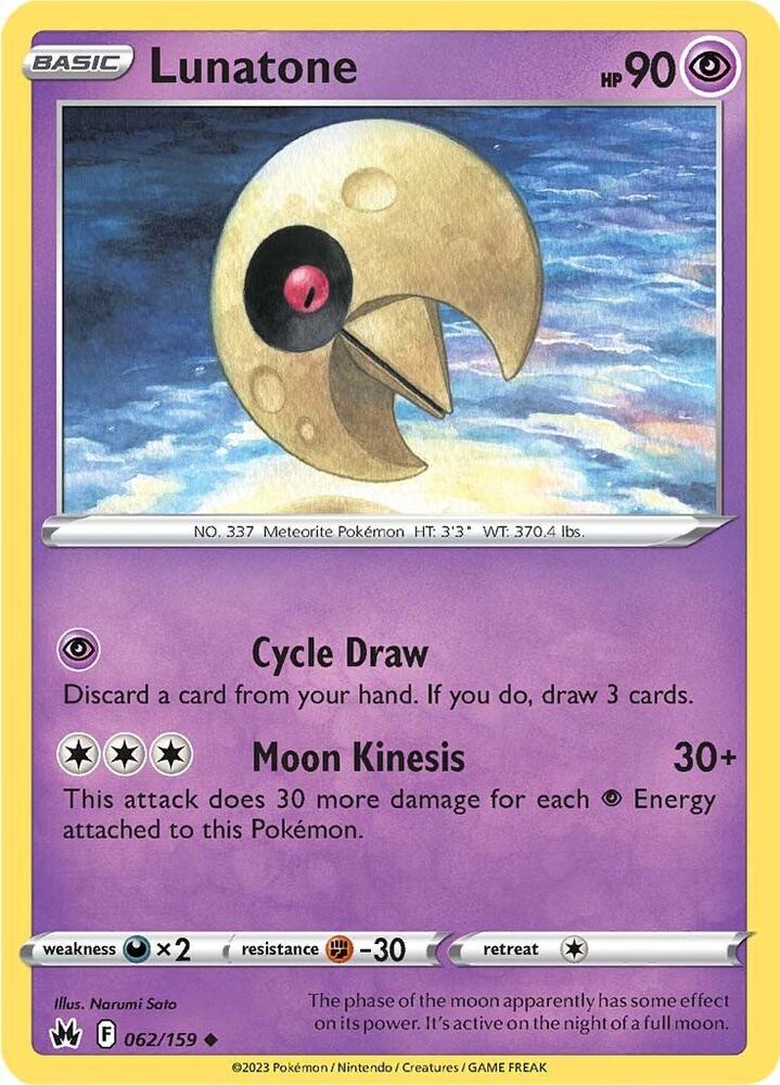 Lunatone 062/159 Reverse Holofoil — Crown Zenith Pokémon card