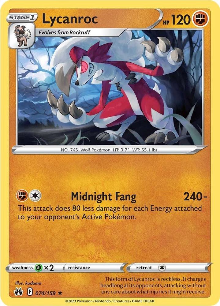 Lycanroc 074/159 — Crown Zenith Pokémon card