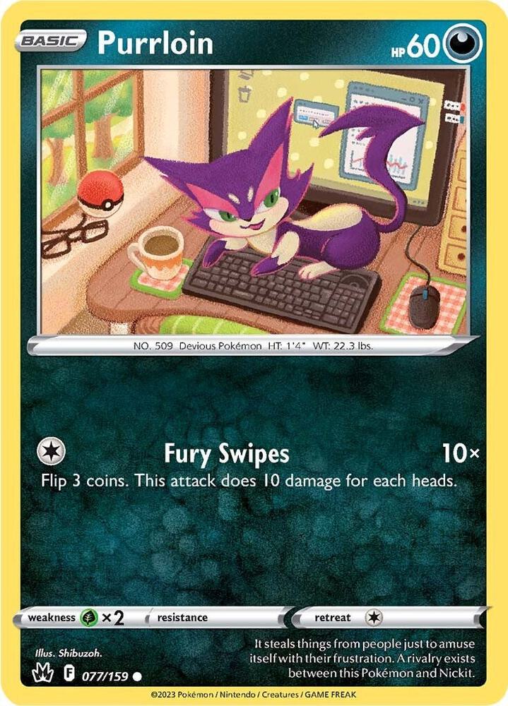 Purrloin 077/159 Reverse Holofoil — Crown Zenith Pokémon card