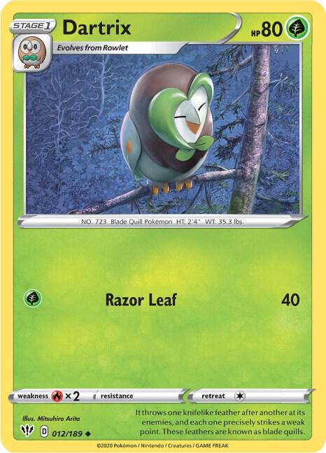Dartrix 012/189 Reverse Holofoil — Darkness Ablaze Pokémon card