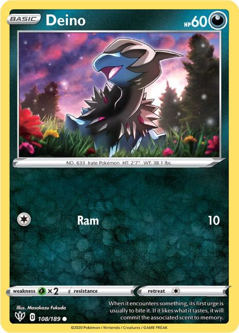 Deino 108/189 Reverse Holofoil — Darkness Ablaze Pokémon card