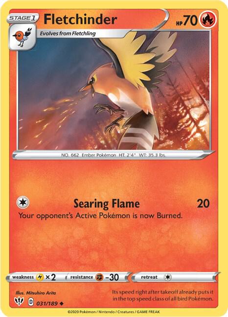 Fletchinder 031/189 Reverse Holofoil — Darkness Ablaze Pokémon card
