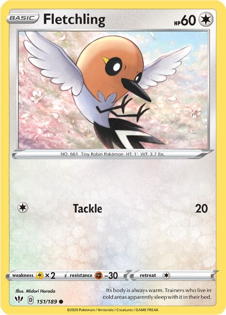 Fletchling 151/189 Reverse Holofoil — Darkness Ablaze Pokémon card