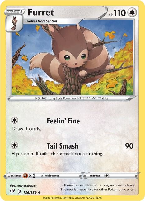 Furret 136/189 Reverse Holofoil — Darkness Ablaze Pokémon card