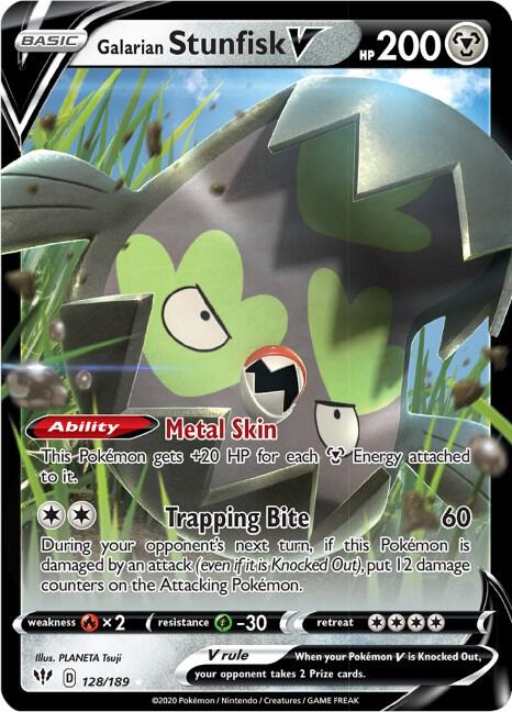 Galarian Stunfisk V 128/189 Holofoil — Darkness Ablaze Pokémon card