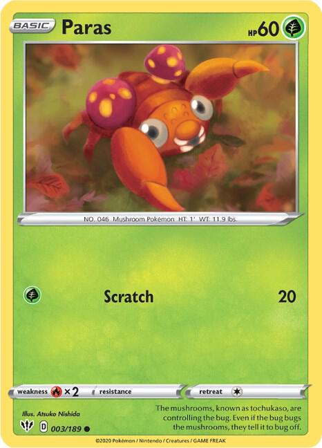 Paras 003/189 Reverse Holofoil — Darkness Ablaze Pokémon card