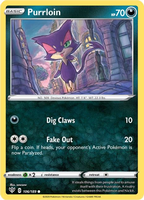 Purrloin 106/189 — Darkness Ablaze Pokémon card