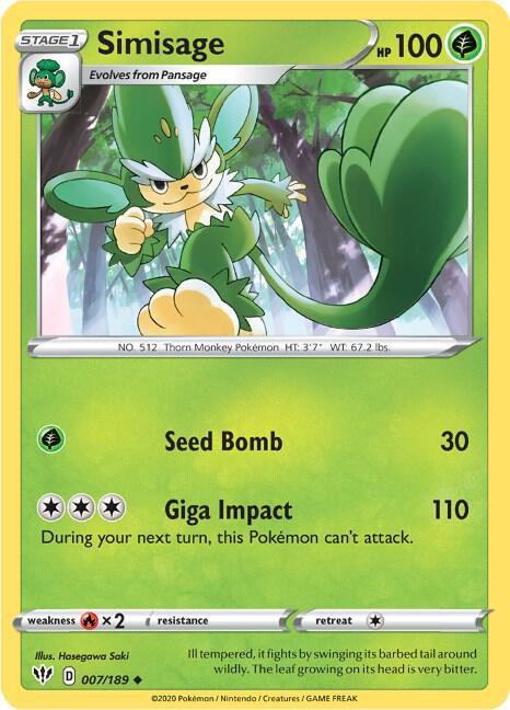 Simisage 007/189 Reverse Holofoil — Darkness Ablaze Pokémon card