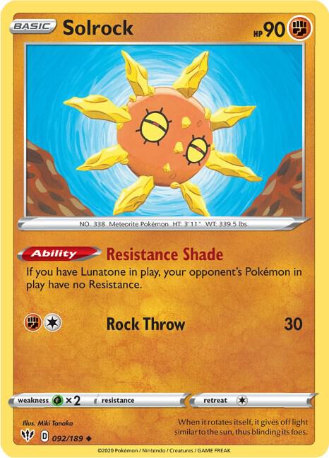 Pokemon - Darkness Ablaze - Solrock - 092/189 - Reverse Holofoil