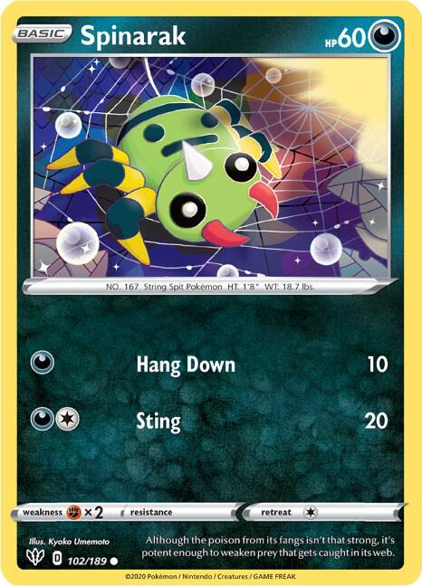Spinarak 102/189 — Darkness Ablaze Pokémon card