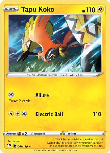 Tapu Koko 061/189 Reverse Holofoil, Darkness Ablaze Pokémon card