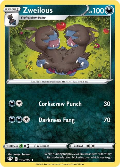 Zweilous 109/189 Reverse Holofoil — Darkness Ablaze Pokémon card