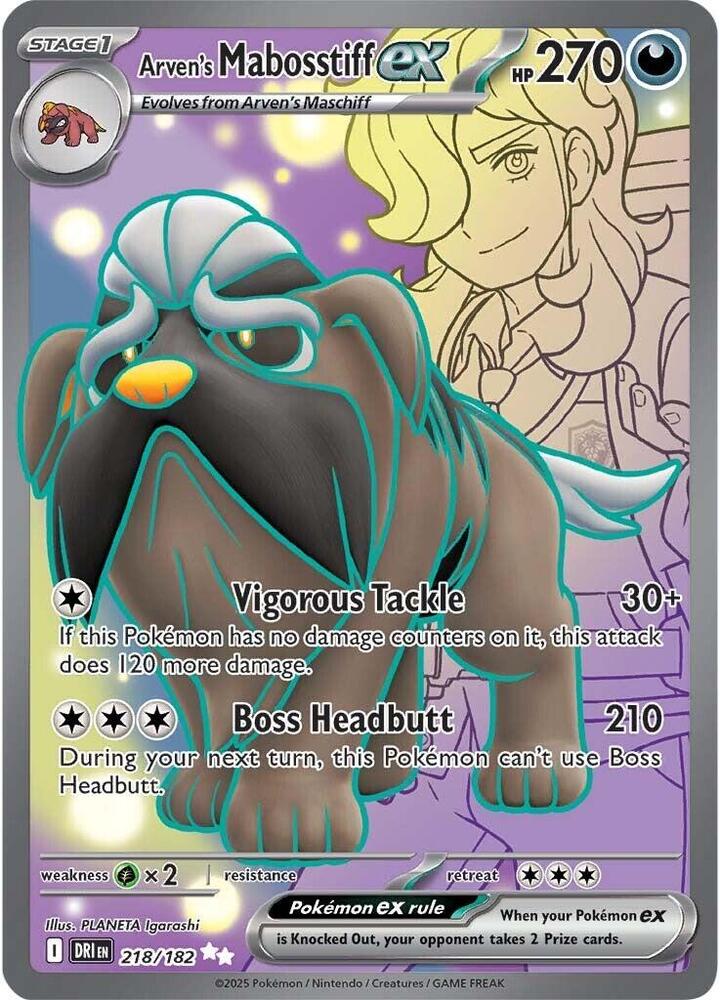 Arven's Mabosstiff ex 218/182 Holofoil, Destined Rivals Pokémon card