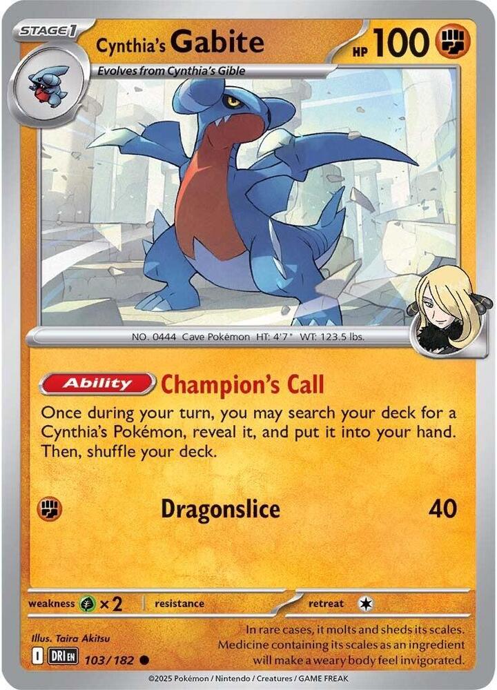 Cynthia's Gabite 103/182, Destined Rivals Pokémon card