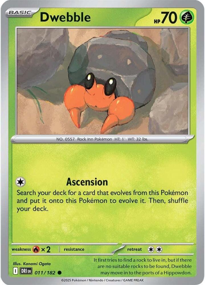 Dwebble 011/182 Reverse Holofoil, Destined Rivals Pokémon card