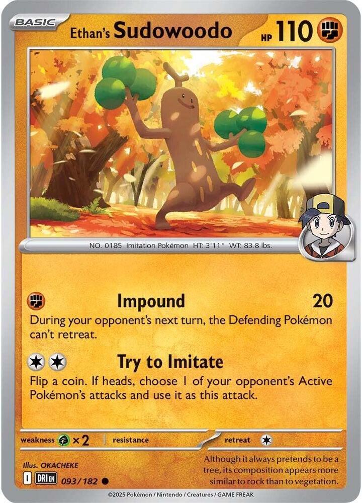 Ethan's Sudowoodo 093/182 Reverse Holofoil, Destined Rivals Pokémon card