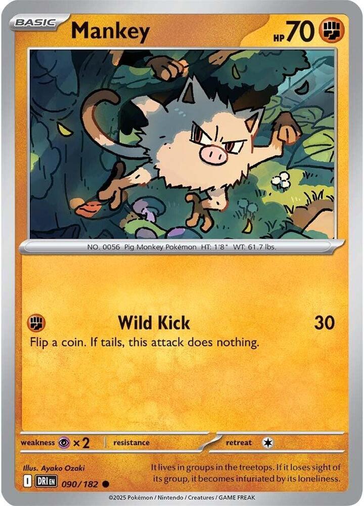 Mankey 090/182 Reverse Holofoil, Destined Rivals Pokémon card