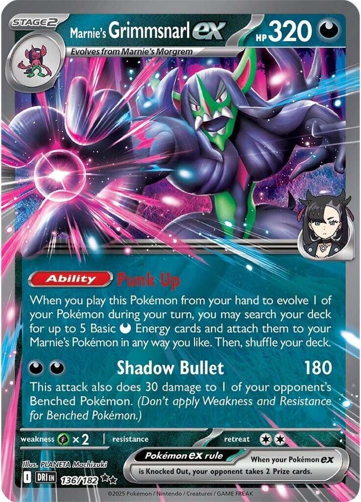 Marnie's Grimmsnarl ex 136/182 Holofoil, Destined Rivals Pokémon card