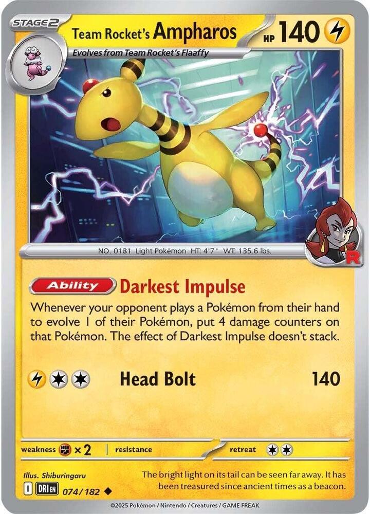 Team Rocket's Ampharos 074/182 Reverse Holofoil, Destined Rivals Pokémon card