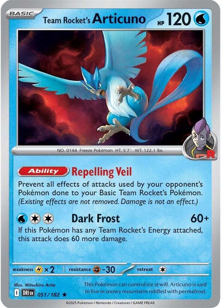 Team Rocket's Articuno 051/182 Reverse Holofoil, Destined Rivals Pokémon card