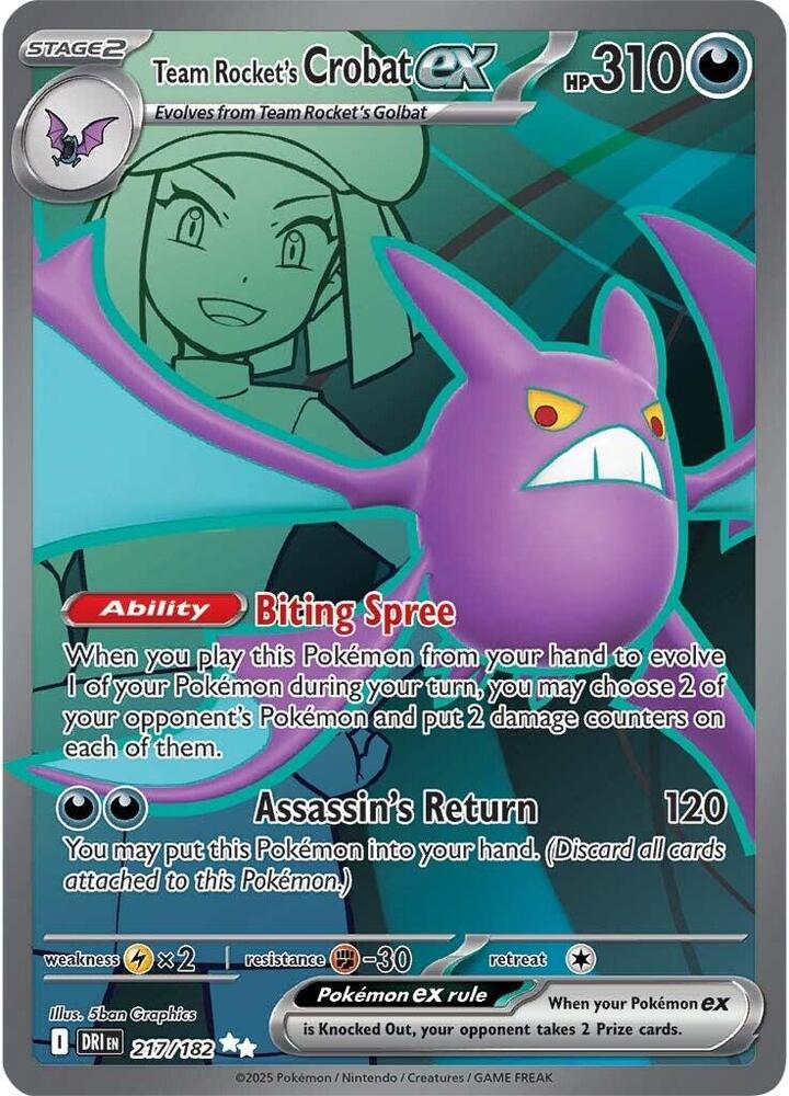 Team Rocket's Crobat ex 217/182 Holofoil, Destined Rivals Pokémon card