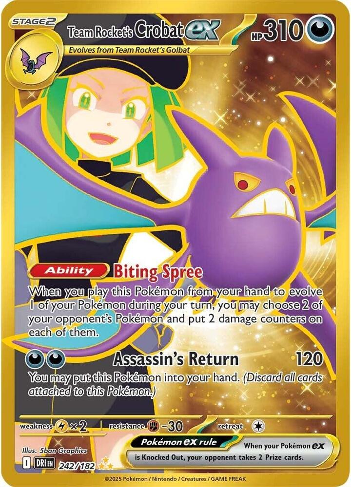 Team Rocket's Crobat ex 242/182 Holofoil, Destined Rivals Pokémon card