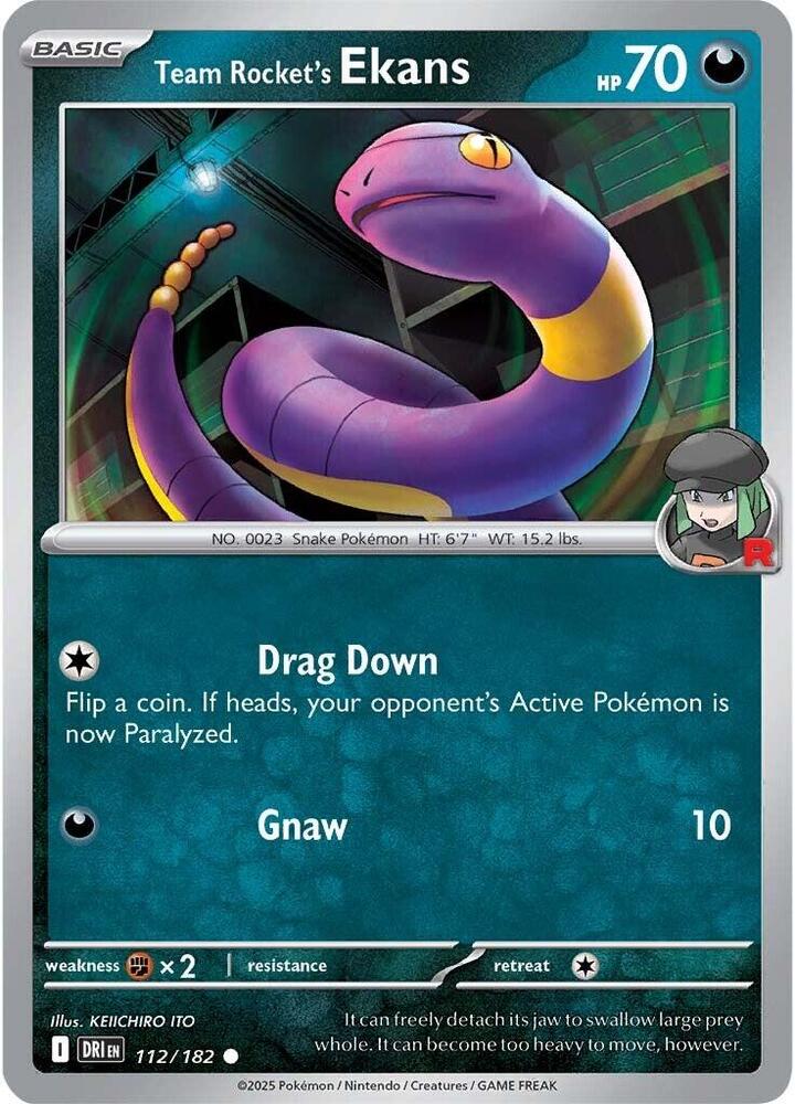 Team Rocket's Ekans 112/182 Reverse Holofoil, Destined Rivals Pokémon card