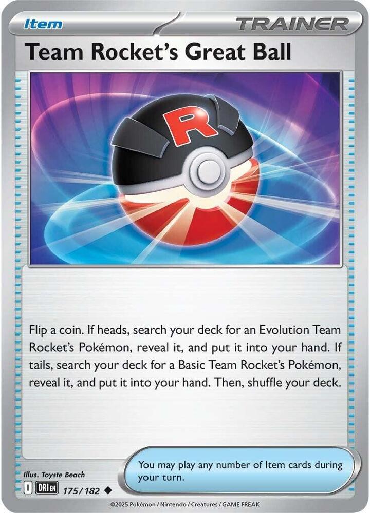 Team Rocket's Great Ball 175/182 Reverse Holofoil, Destined Rivals Pokémon card