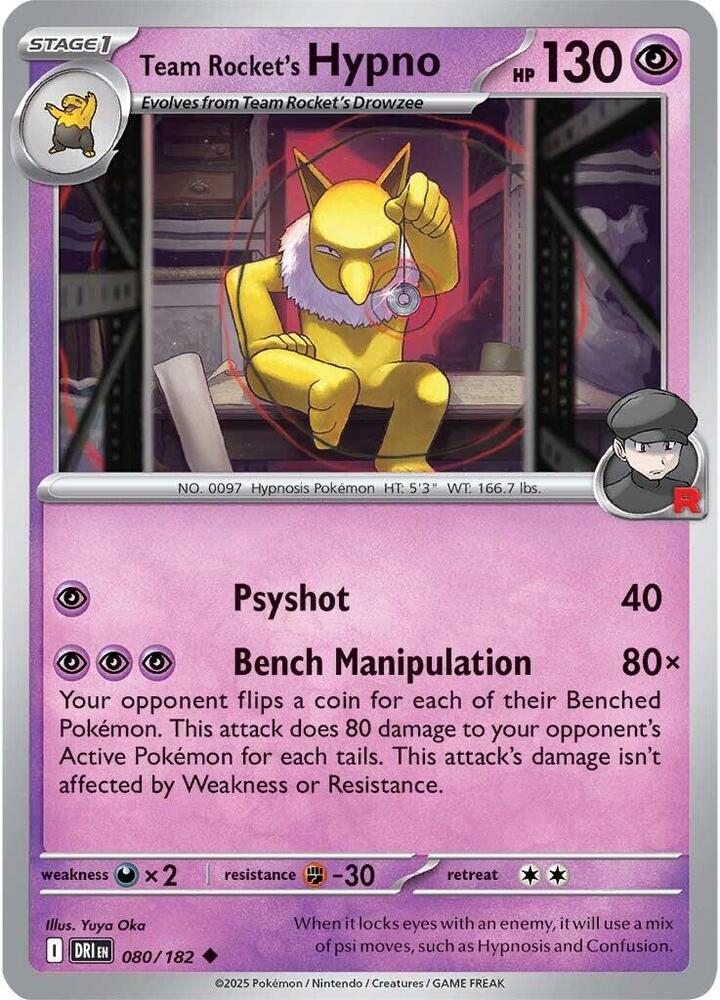 Team Rocket's Hypno 080/182 Reverse Holofoil, Destined Rivals Pokémon card