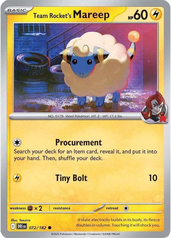 Team Rocket's Mareep 072/182, Destined Rivals Pokémon card