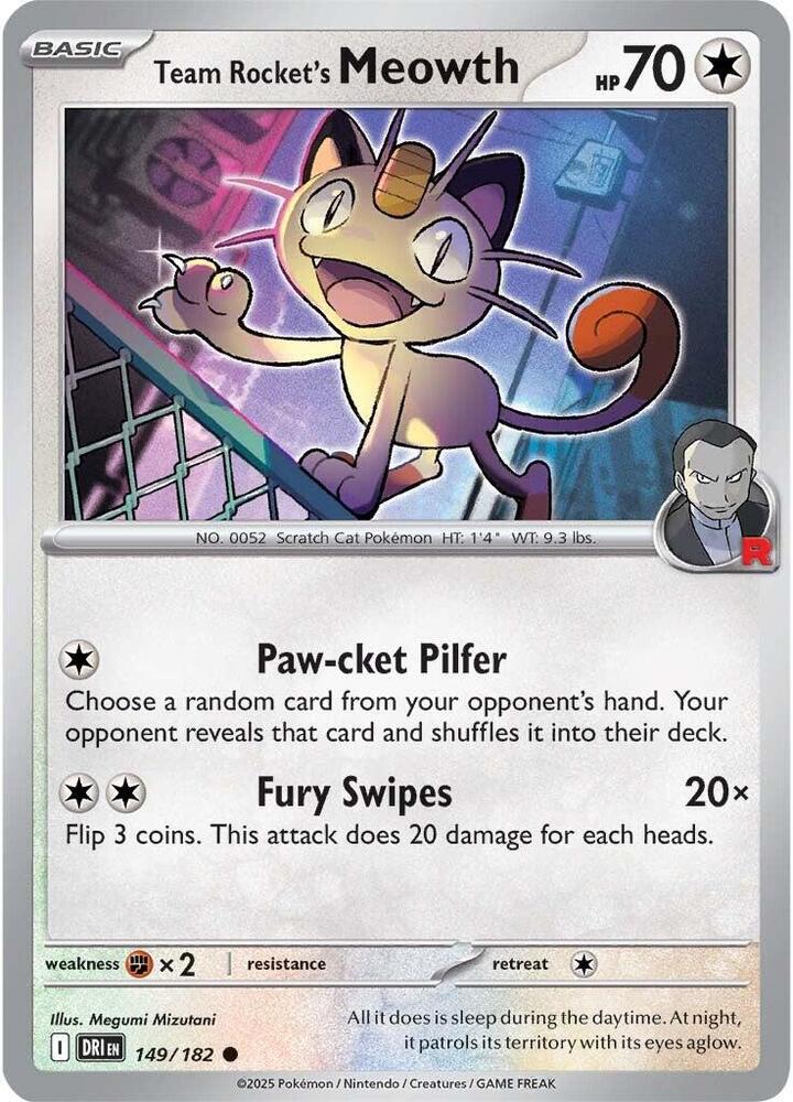Team Rocket's Meowth 149/182, Destined Rivals Pokémon card