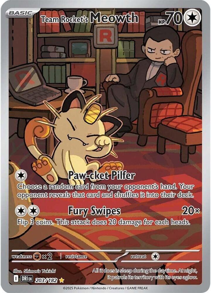 Team Rocket's Meowth 203/182 Holofoil, Destined Rivals Pokémon card