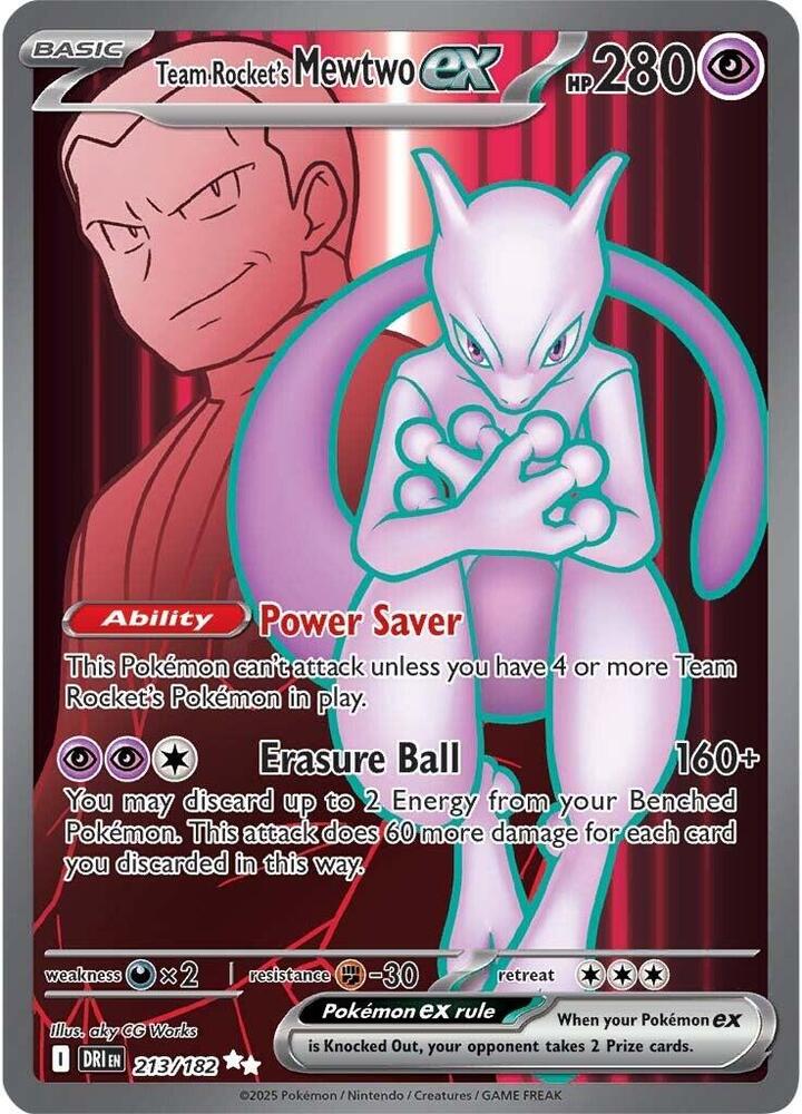 Team Rocket's Mewtwo ex 213/182 Holofoil, Destined Rivals Pokémon card