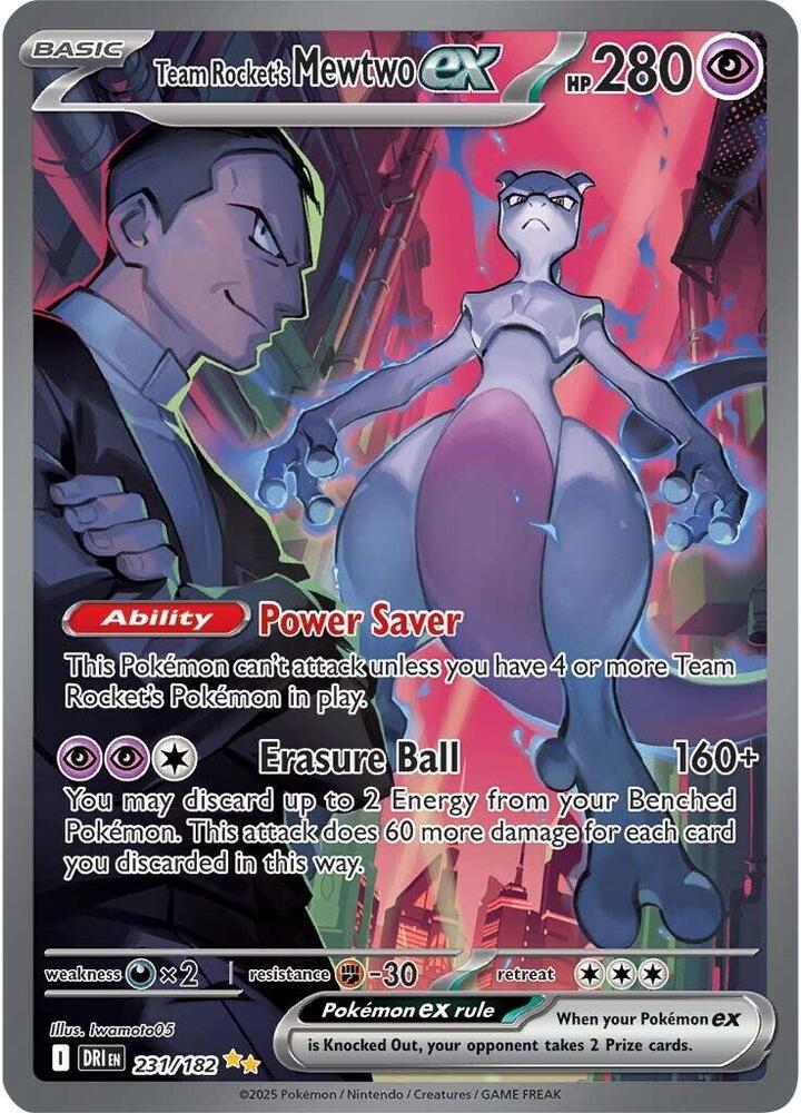 Team Rocket's Mewtwo ex 231/182 Holofoil, Destined Rivals Pokémon card