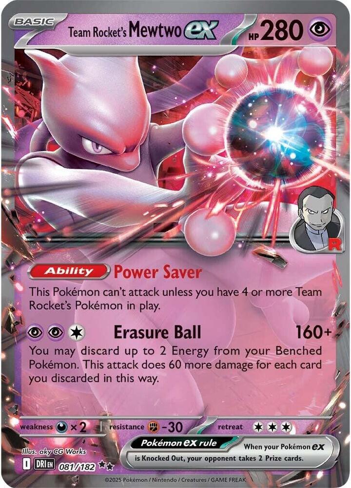 Team Rocket's Mewtwo ex 081/182 Holofoil, Destined Rivals Pokémon card
