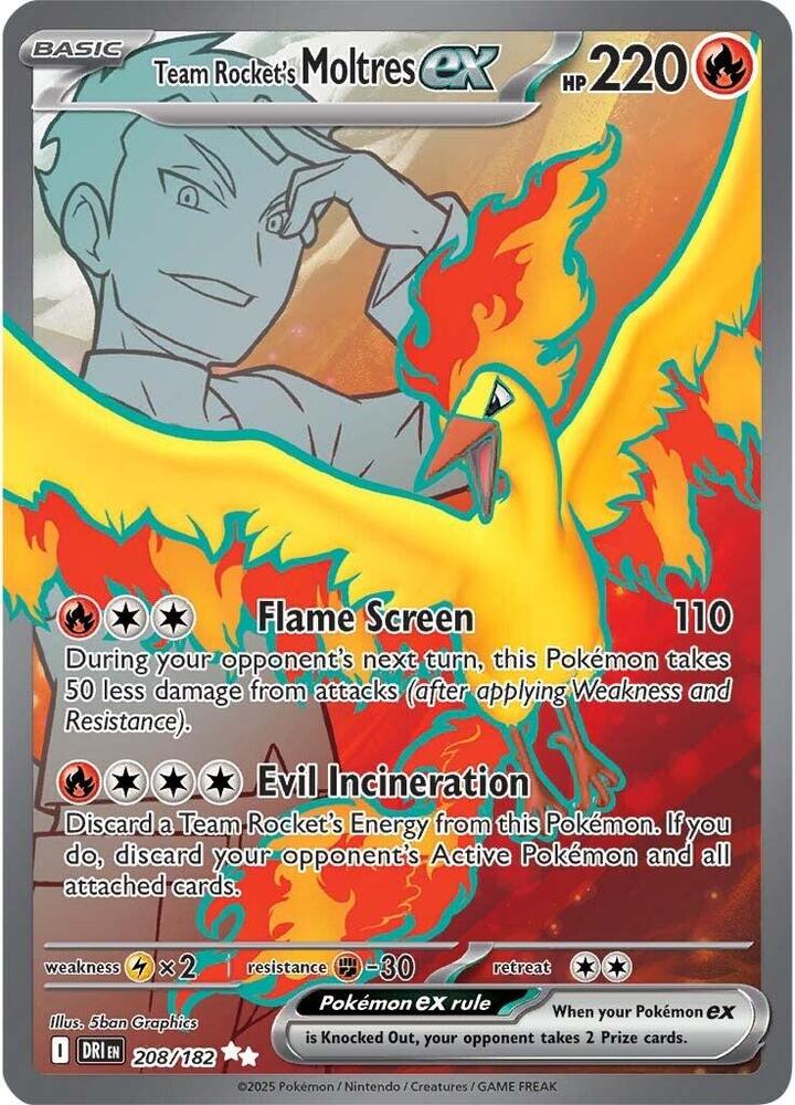 Team Rocket's Moltres ex 208/182 Holofoil, Destined Rivals Pokémon card