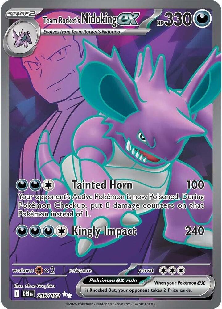 Team Rocket's Nidoking ex 216/182 Holofoil, Destined Rivals Pokémon card