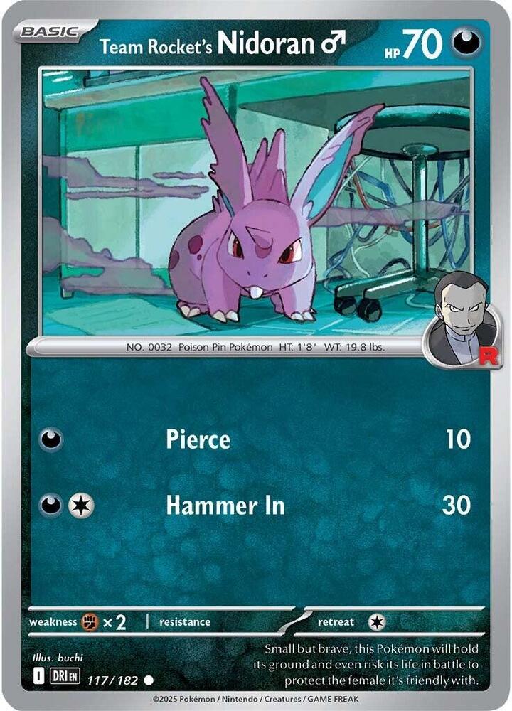 Team Rocket's Nidoran♂ 117/182 Reverse Holofoil, Destined Rivals Pokémon card