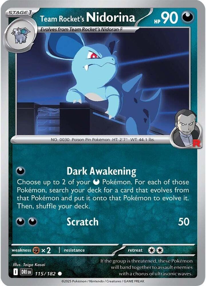 Team Rocket's Nidorina 115/182 Reverse Holofoil, Destined Rivals Pokémon card