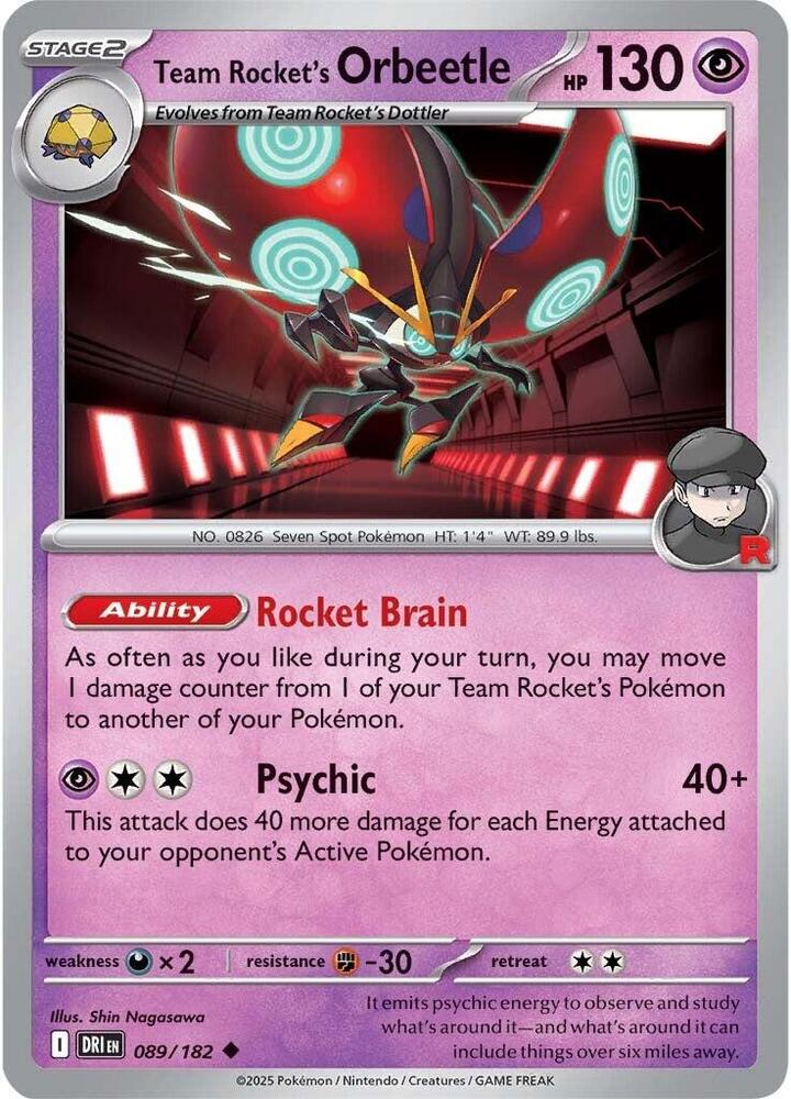Team Rocket's Orbeetle 089/182 Reverse Holofoil, Destined Rivals Pokémon card